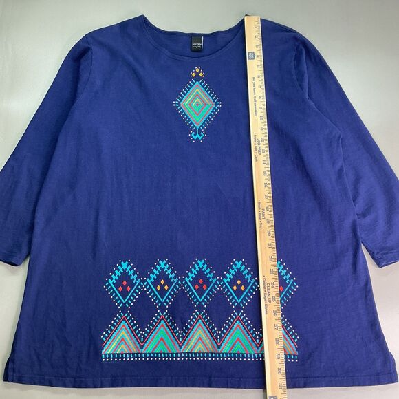 SABAKU Artsy Top Size 1X Ethnic Aztec Southwestern Print Navy 3/4 Sleeve BOHO - Picture 8 of 8